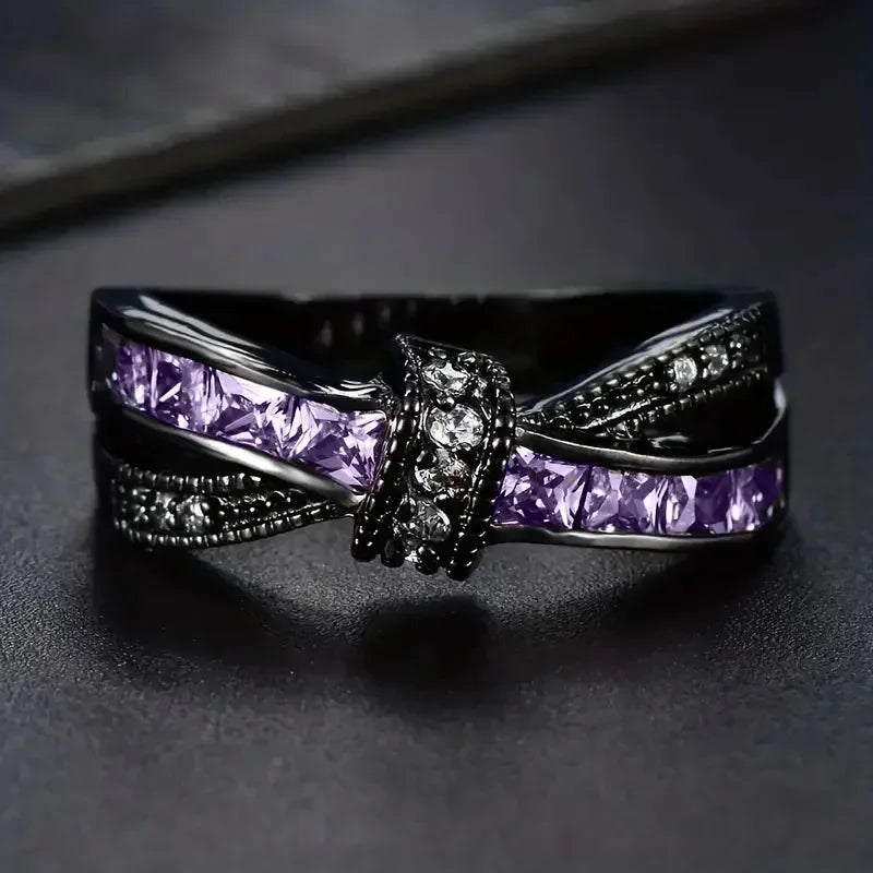 Zenat Purple Cubic Zirconia Square Crystal Ring
