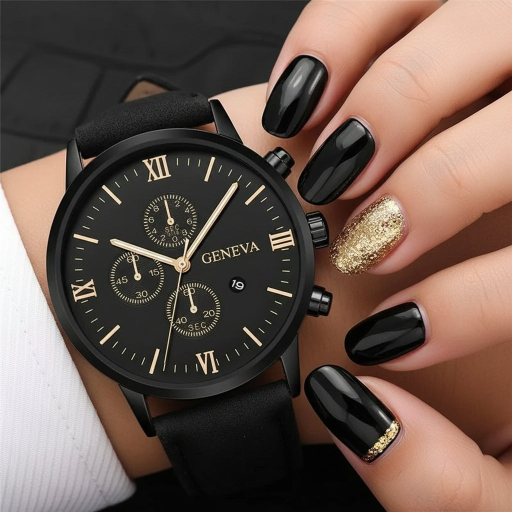 Zenat Geneva Wristwatch Alloy Case Leather