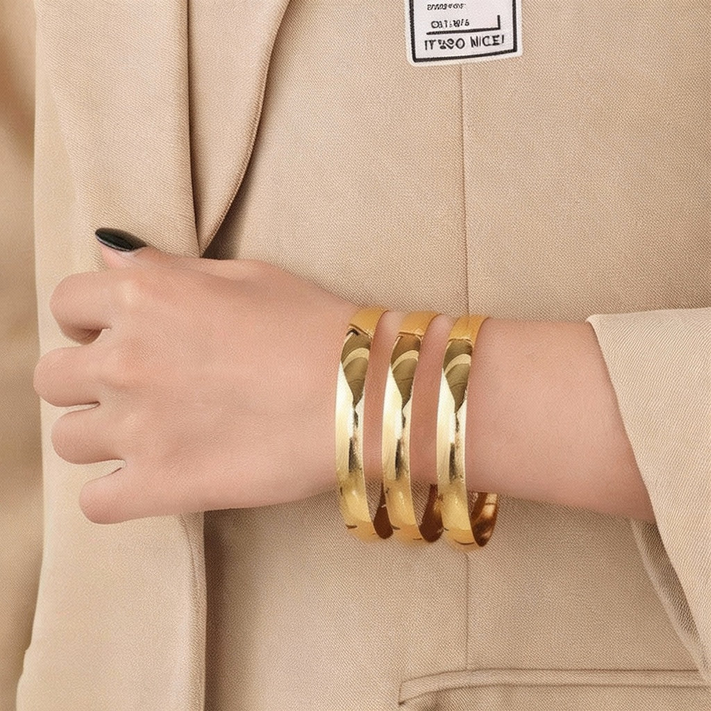 Gold Round Smooth Bangle Waterproof 316L Stainless Steel 18k