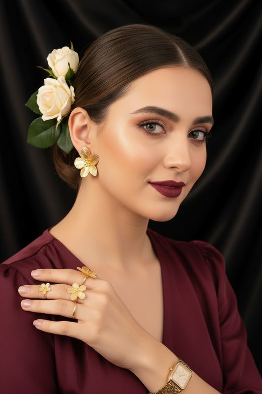 Zenat 2PC Stainless Steel Flower Earrings – Trendy Party