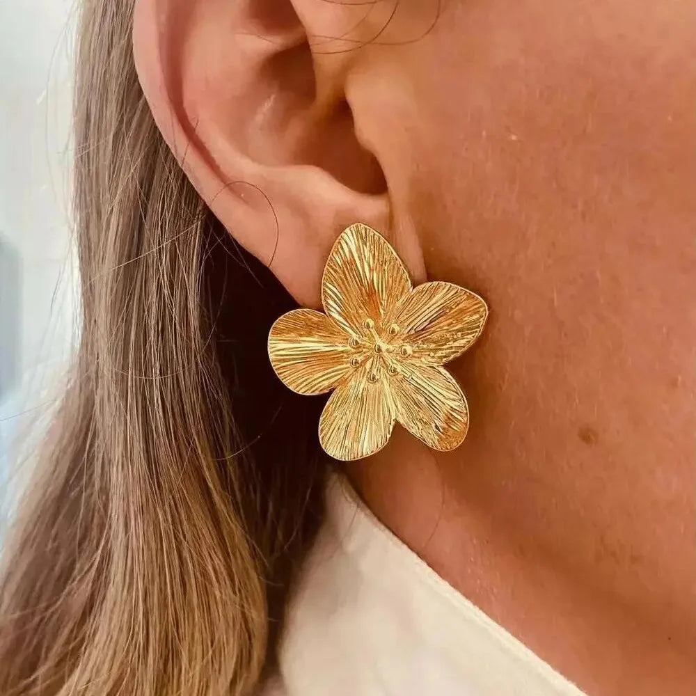 Zenat 2PC Stainless Steel Flower Earrings – Trendy Party