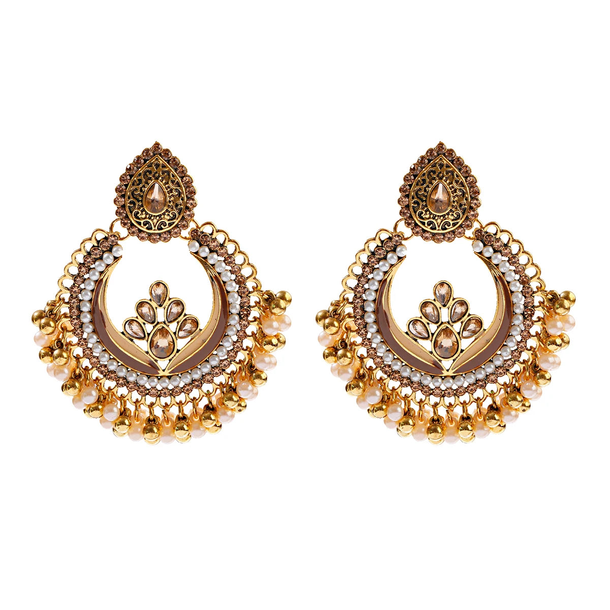 Zenat Retro Green Carved Pearl Tassel Jhumka
