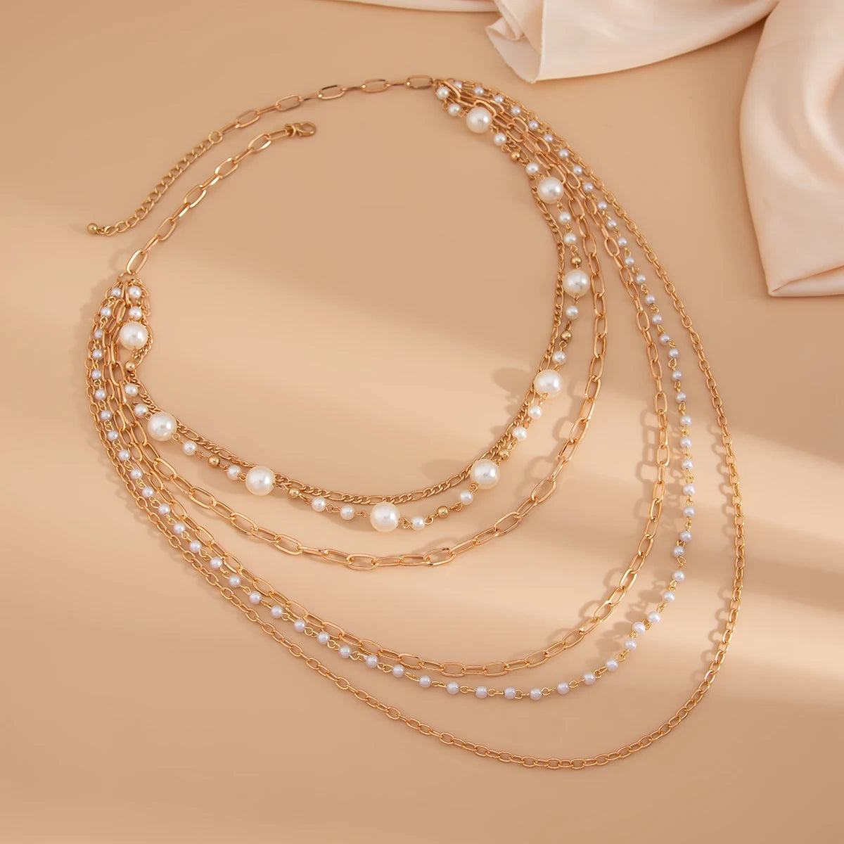 Zenat multi-layered Slender Pearl Round Necklace