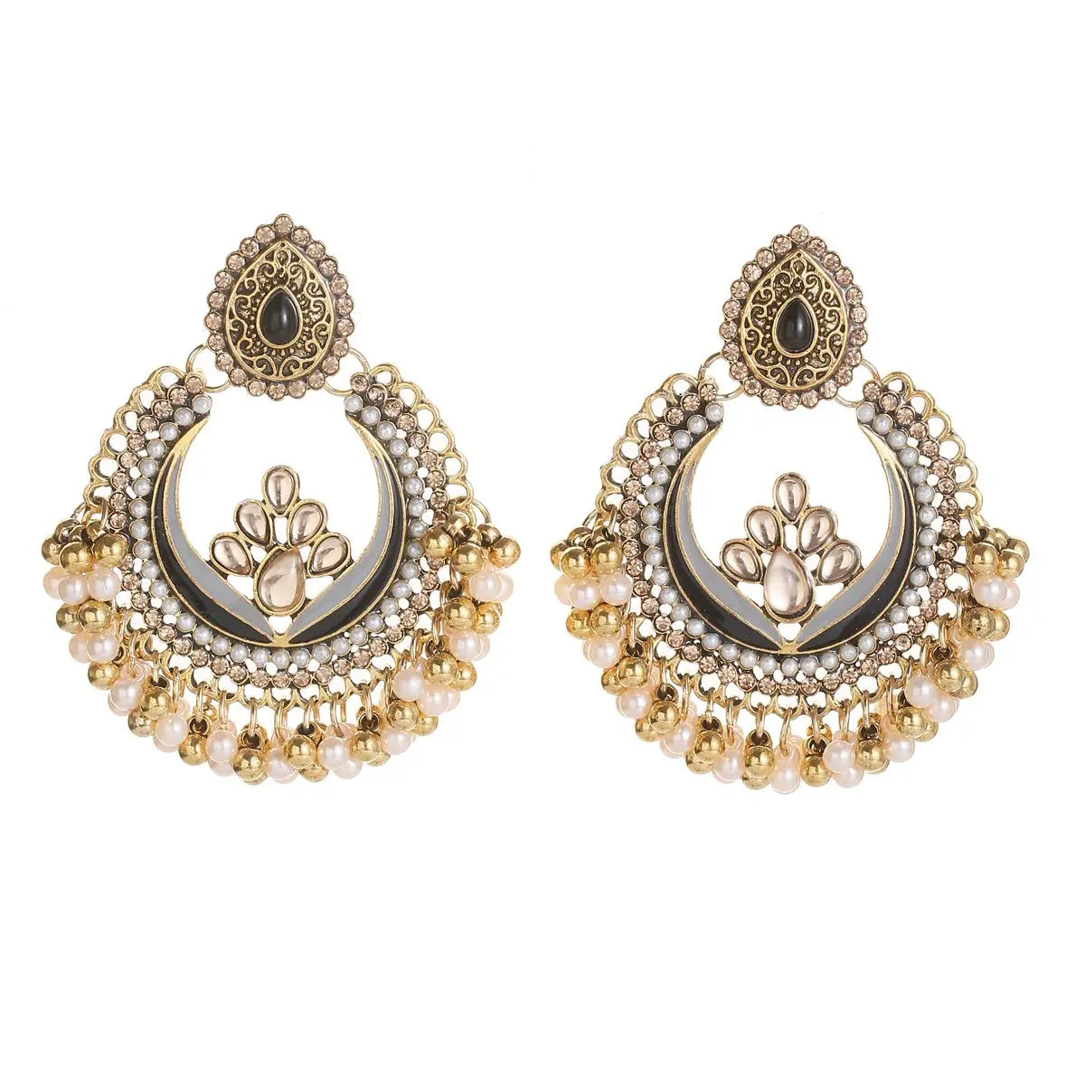 Zenat Retro Green Carved Pearl Tassel Jhumka