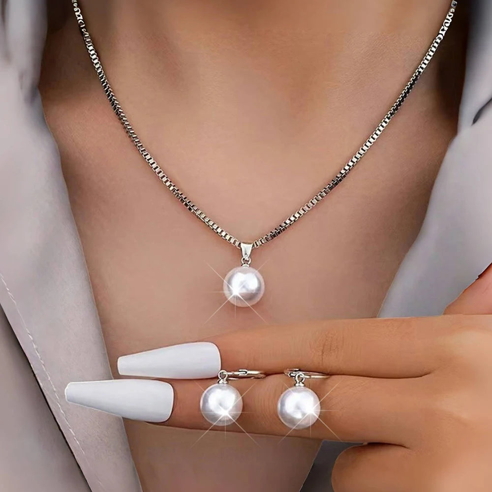Zenat 4PC Rhinestone & Pearl Jewelry Set
