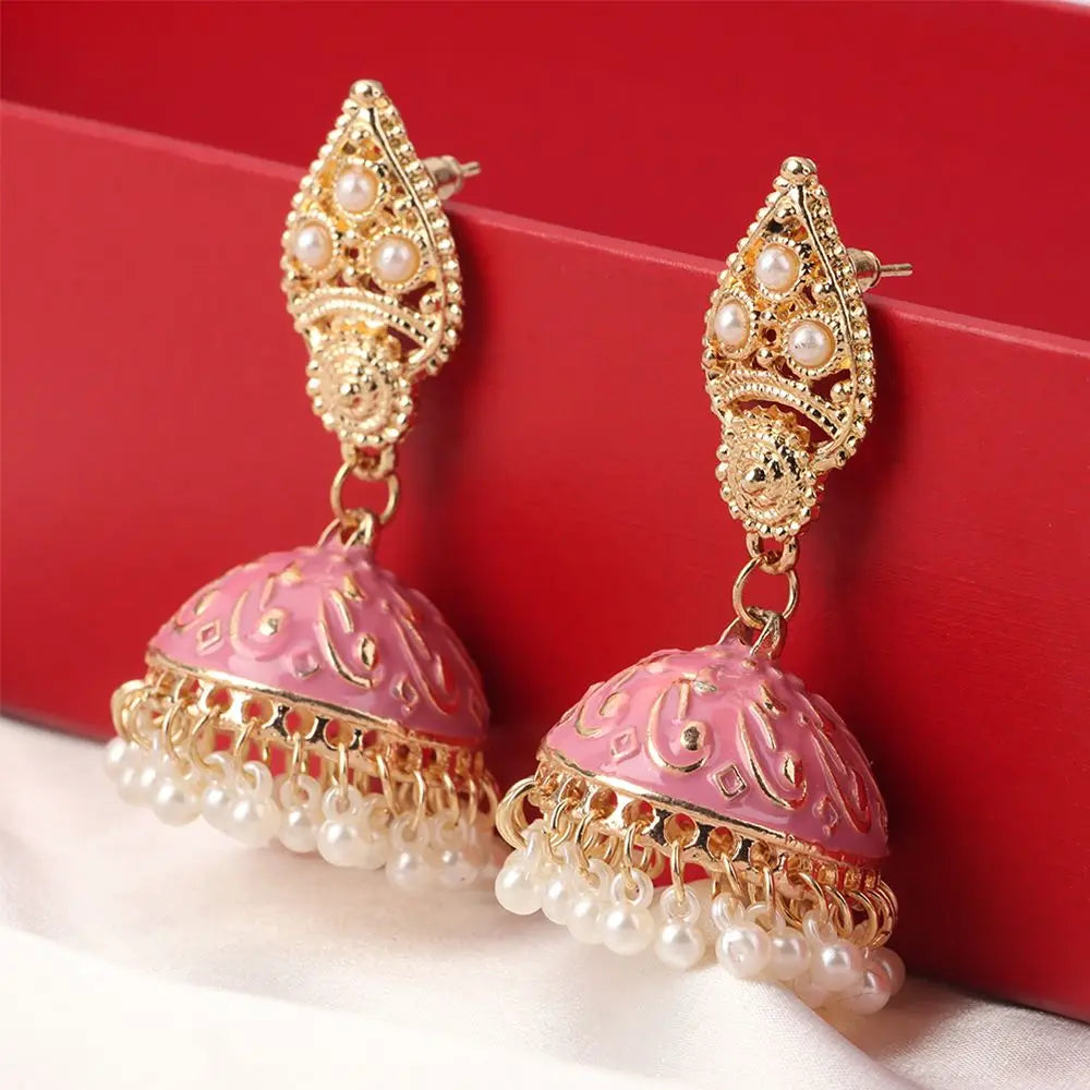 Zenat Bohemia Flower Pearl Bell Jhumka Earrings