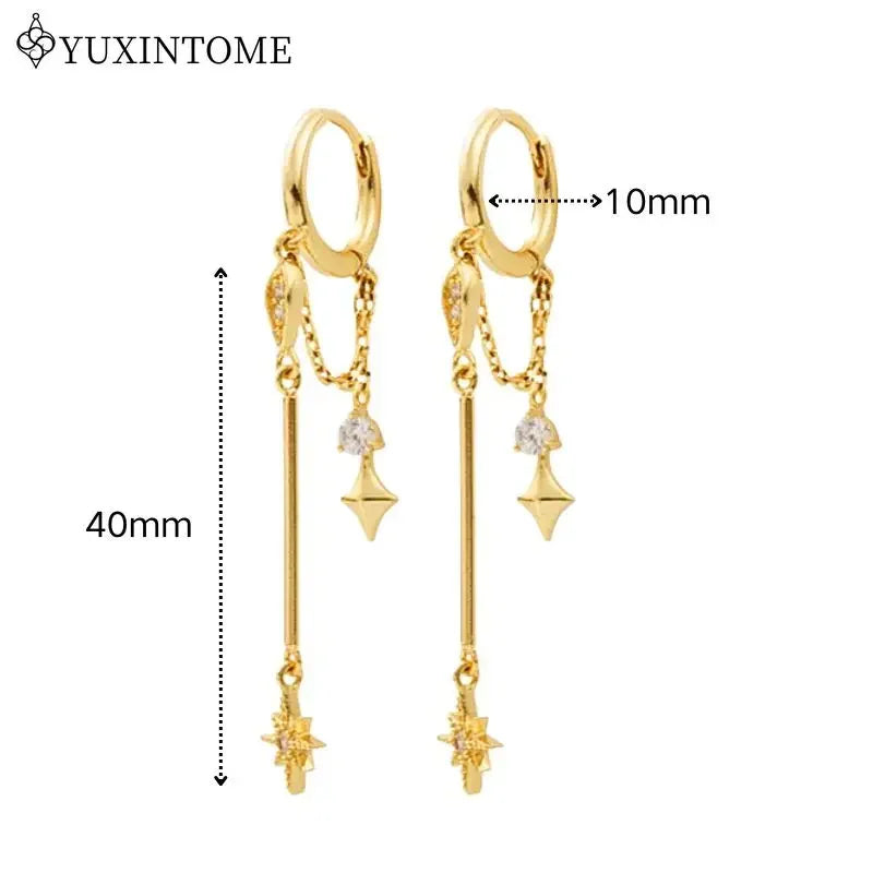 Zenat 925 Silver Star Hoop Earrings – Multi-Pendant Chain