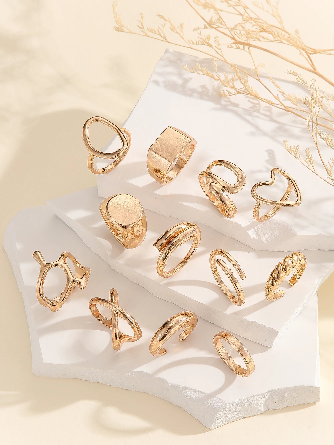 Zenat 12-Piece Metallic Smooth Rings for Women