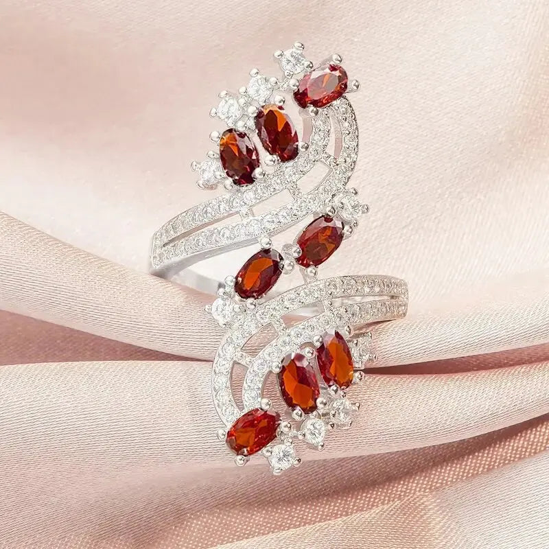 Zenat Elegant Red Corundum Ring with Large Zircon