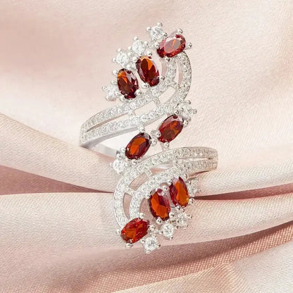 Zenat Elegant Red Corundum Ring with Large Zircon