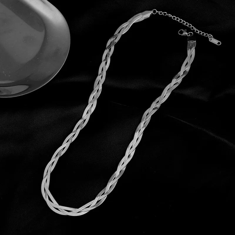 Zenat Stainless Steel Crossover Chain Necklace Bracelet