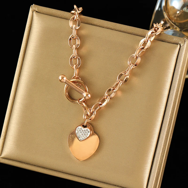 Zenat Double Heart Necklace Bracelet 316 Stainless Steel
