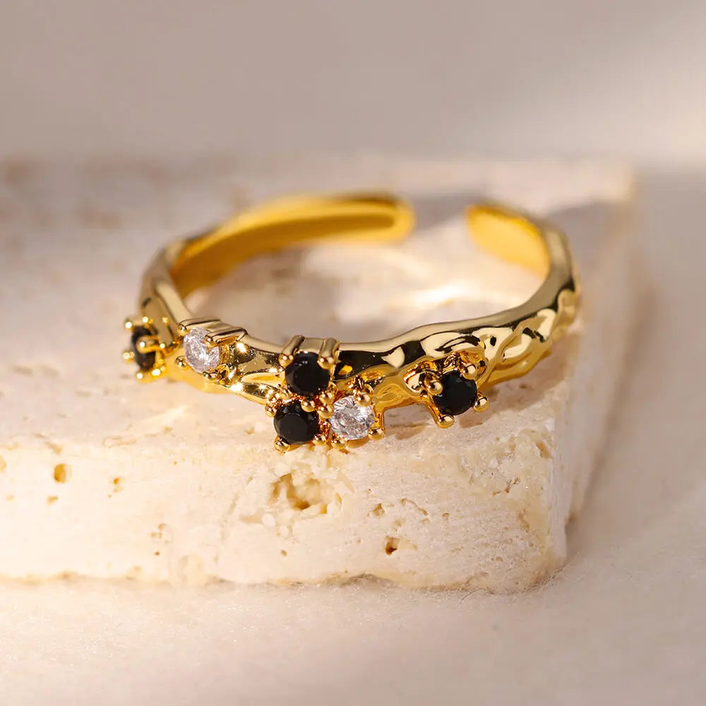 Zenat Gold Zircon Adjustable Stainless Steel Ring