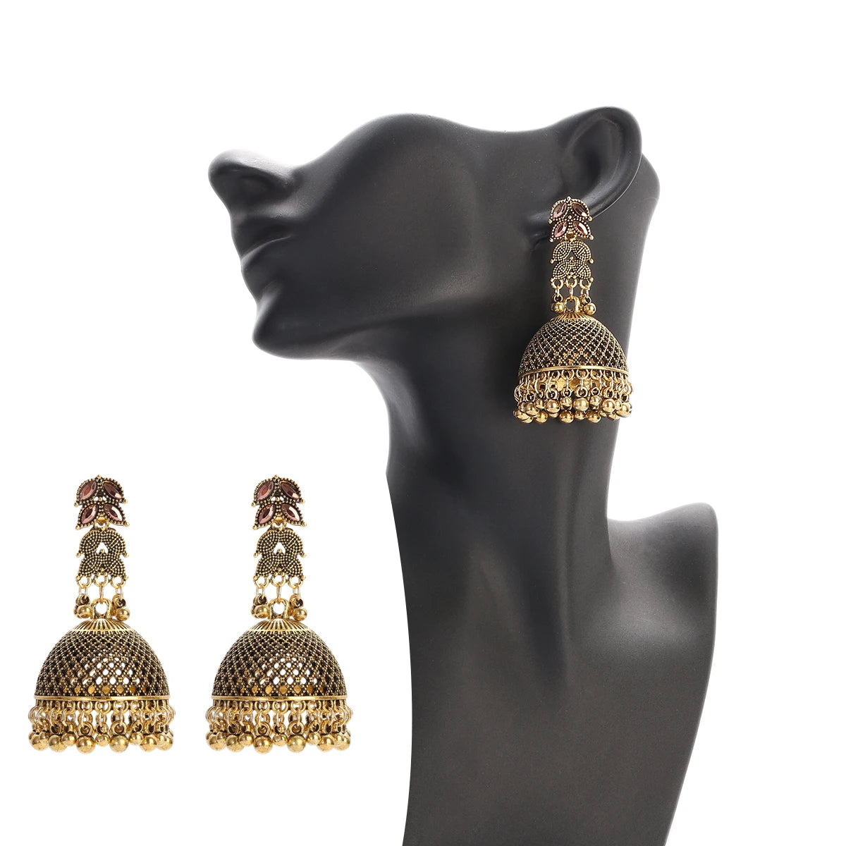 Zenat Big Gold Retro Bell Jhumka Earrings