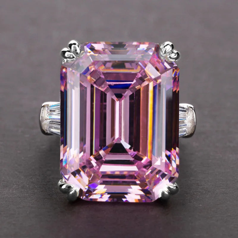 Zenat Pink Sparkling Zircon Princess Square Ring