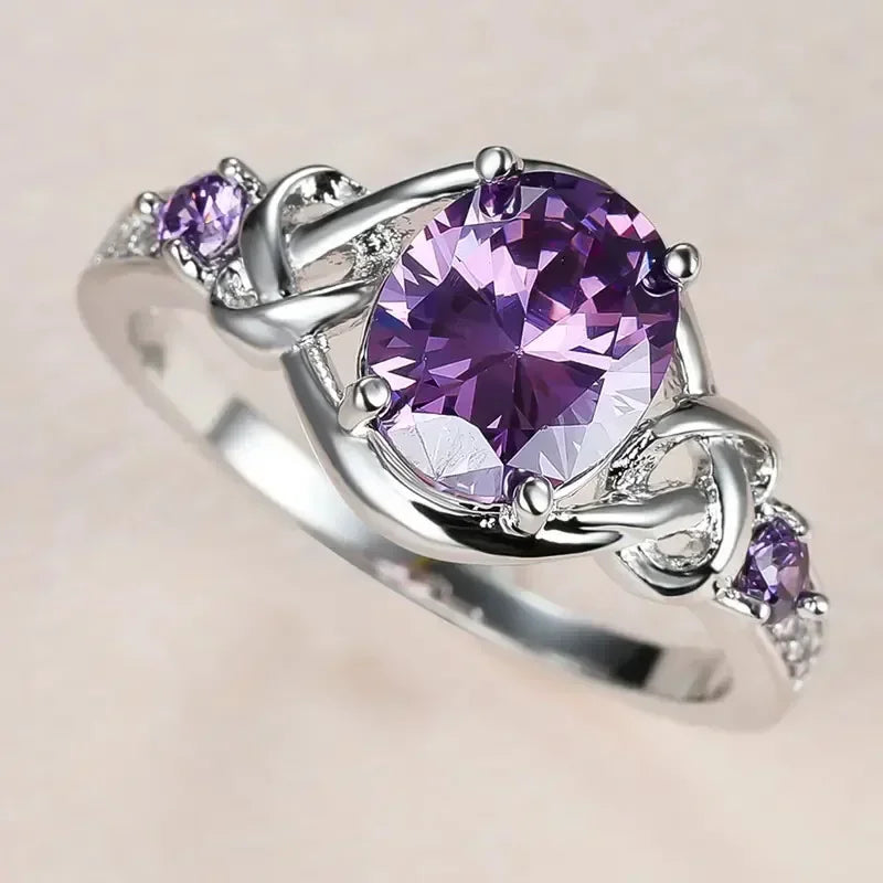Zenat Purple Cubic Zirconia Square Crystal Ring