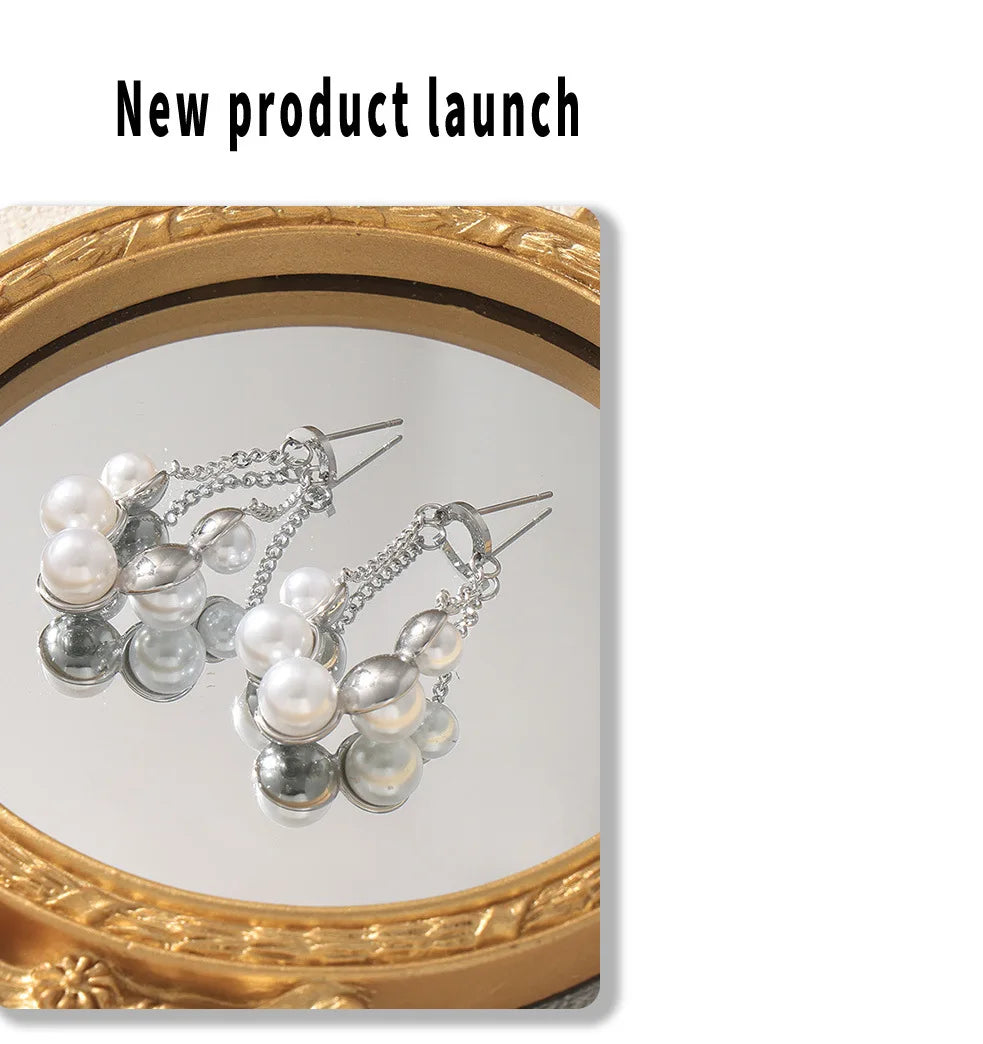Zenat Round Stainless Steel Pearl Earrings for Women