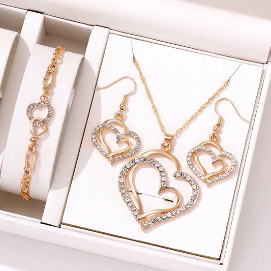 Zenat 4-piece Women Jewelry Set Creative Heart Diamond Necklace