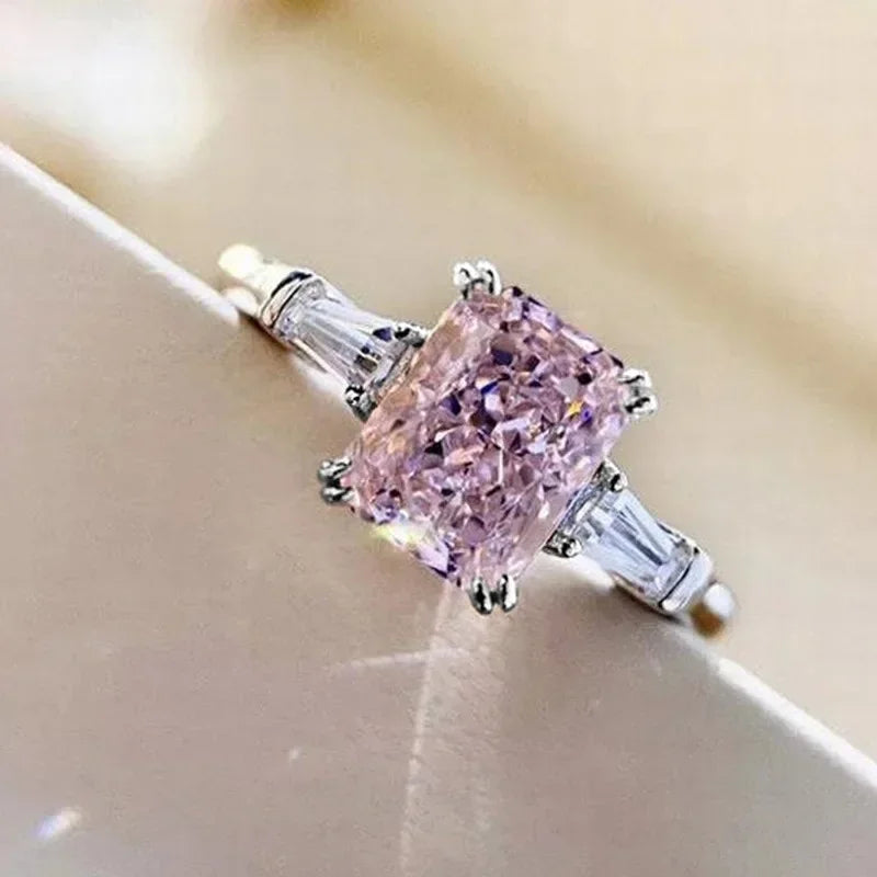 Zenat Pink Sparkling Zircon Princess Square Ring