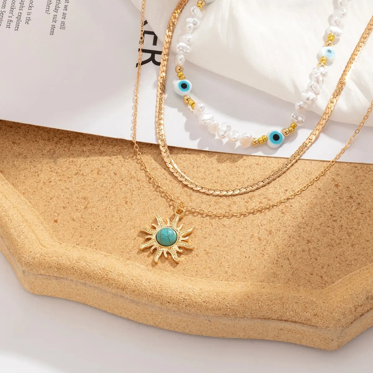 Zenat 3PC Ethnic Sunflower Beaded Necklace Set