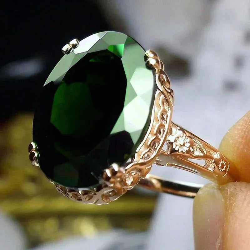 Zenat Green Oval Crystal Party Women's Ring