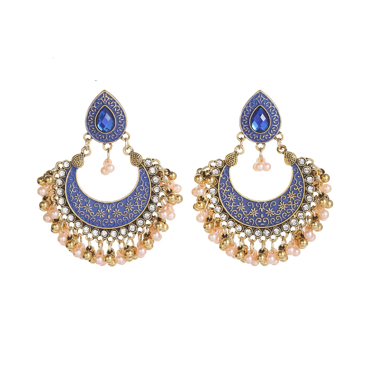 Zenat Retro Green Carved Pearl Tassel Jhumka