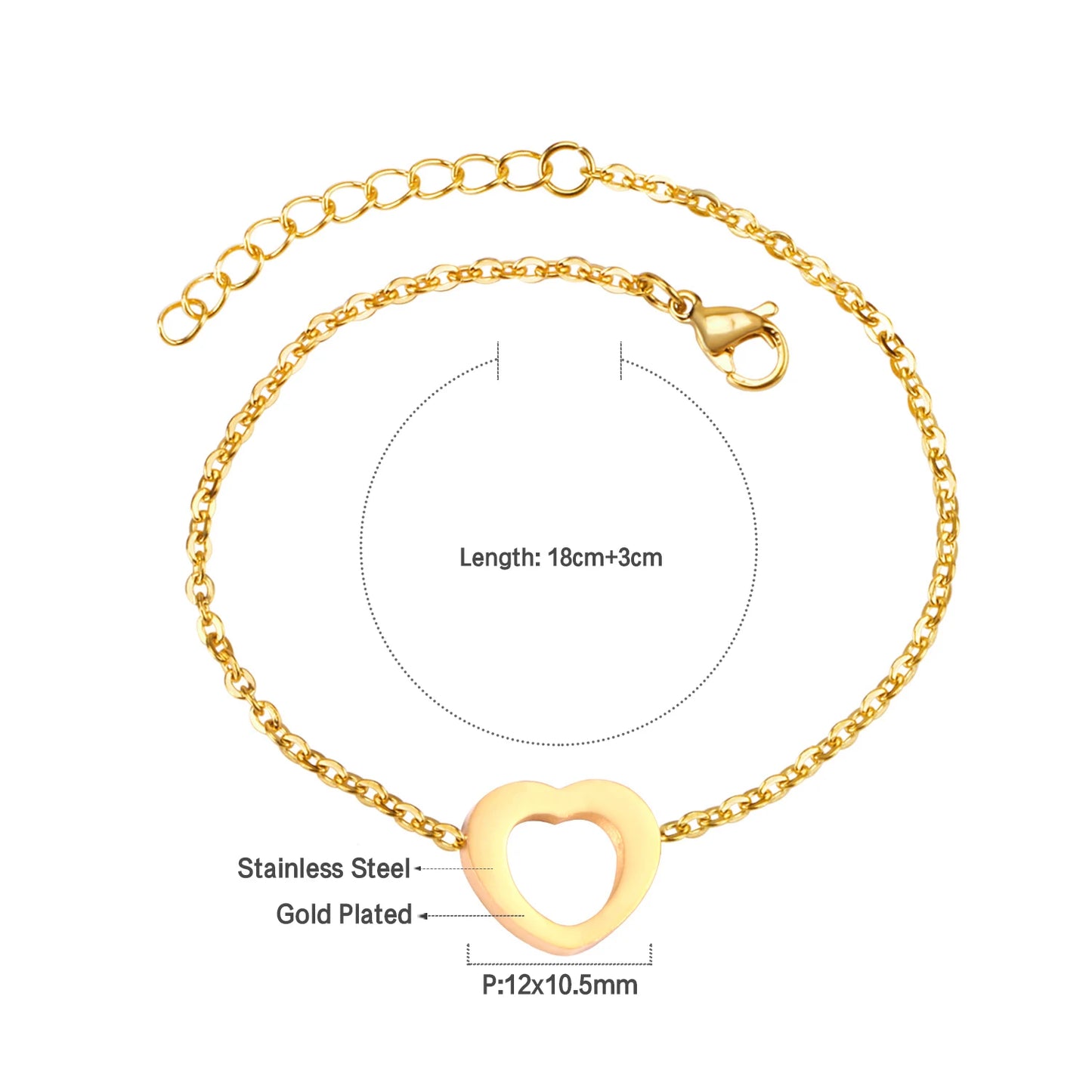 Zenat Stainless Steel Heart Coin Charm Bracelet for Women