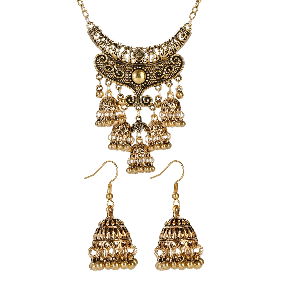 Zenat Luxury Retro Ethnic Carved Jhumka Set