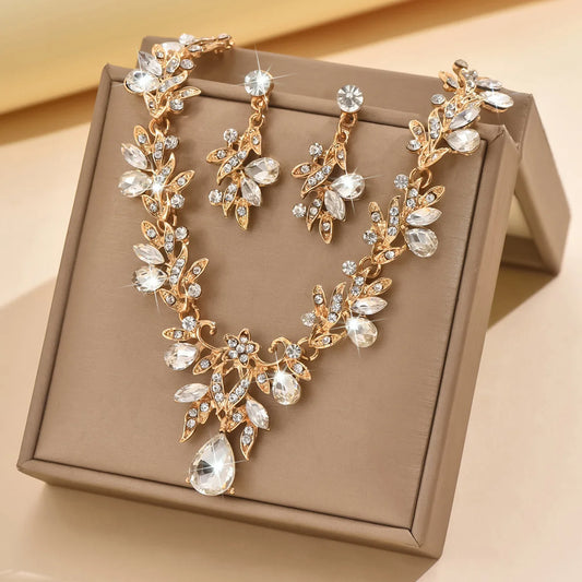 Zenat Sparkling Leaf Water Drop Jewelry Set