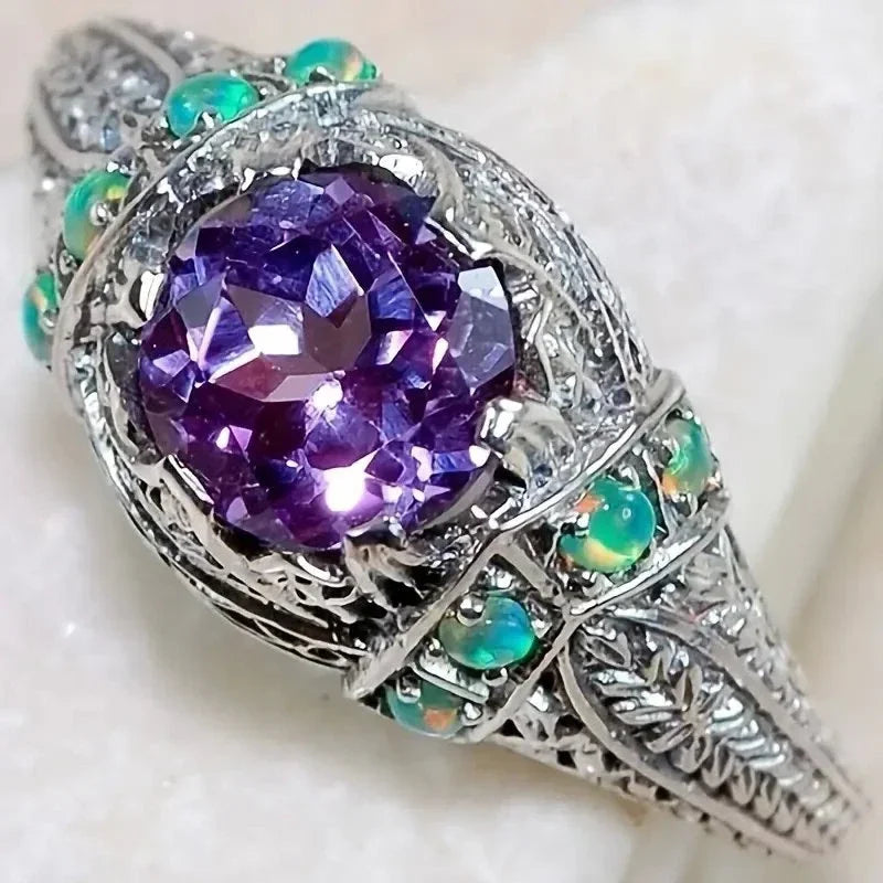 Zenat Purple Cubic Zirconia Square Crystal Ring