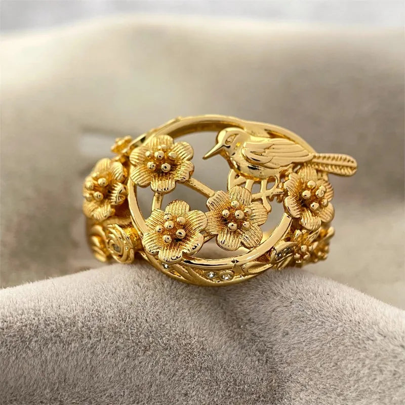 Zenat Vintage Flower & Bird Motif Beads Ring