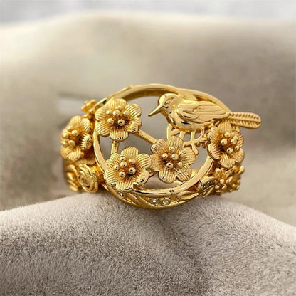 Zenat Vintage Flower & Bird Motif Beads Ring