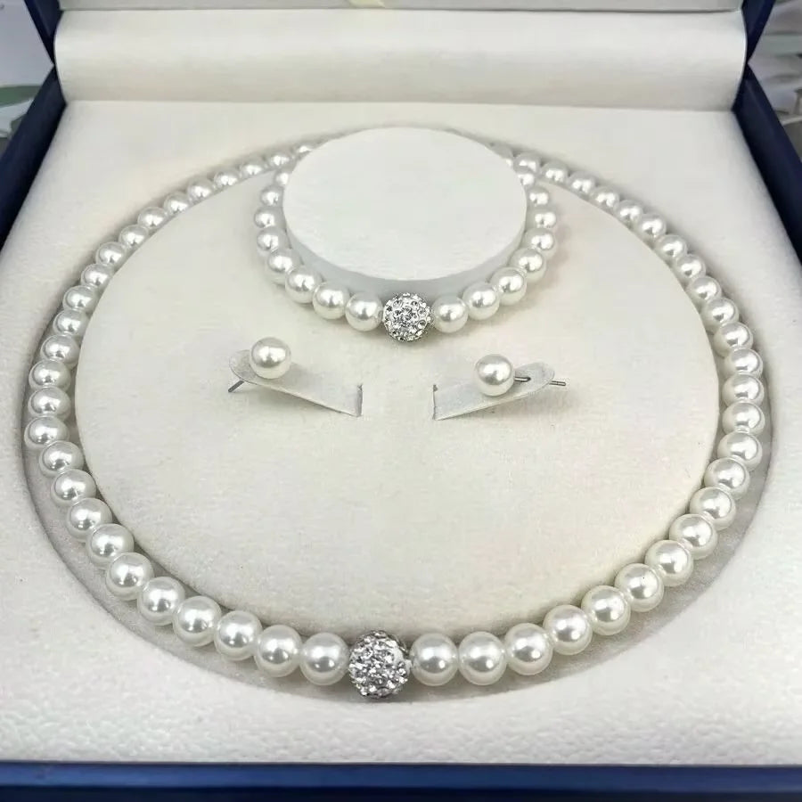 Zenat 3 PCS Pearl Fireball Necklace Set