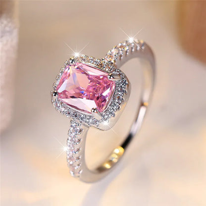 Zenat Crystal Pink Square Zircon Silver Ring