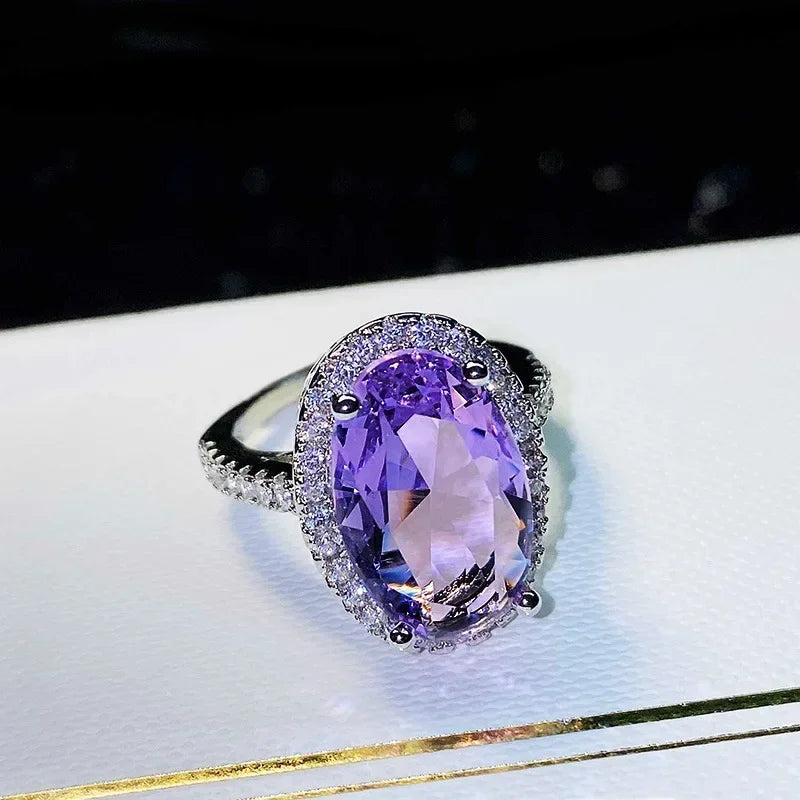 Zenat Purple Cubic Zirconia Square Crystal Ring