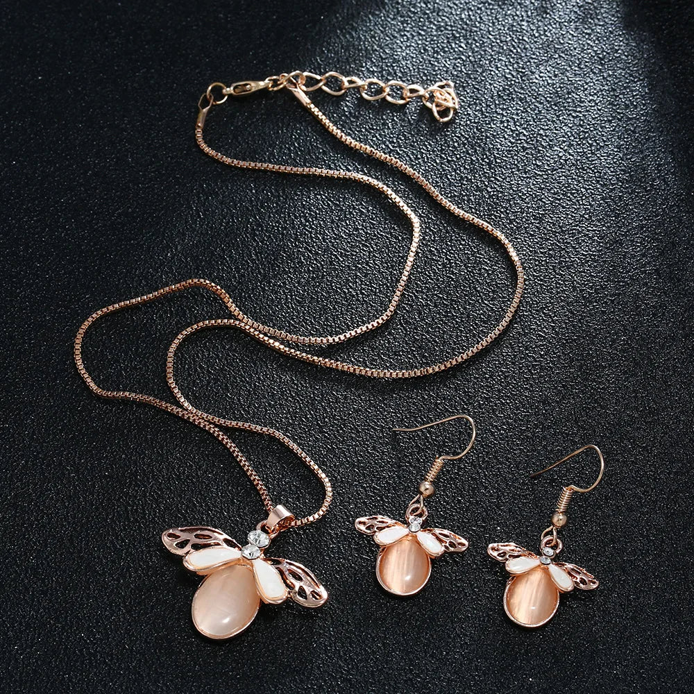 Zenat 3PC Waterdrop Rhinestone Necklace & Earrings Set