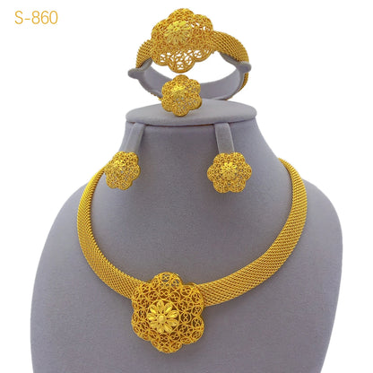 Zenat Luxury Flower Gold-Plated Necklace Set