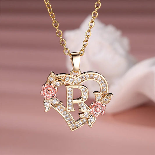 Zenat Cute Female A-Z Letter Pendant Necklace Golden Color
