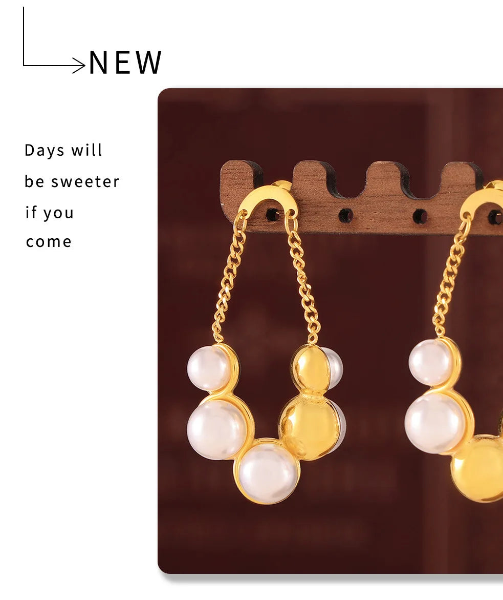 Zenat Round Stainless Steel Pearl Earrings for Women