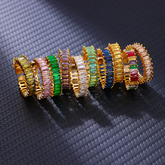 Zenat Colored CZ Square Gold Adjustable Ring