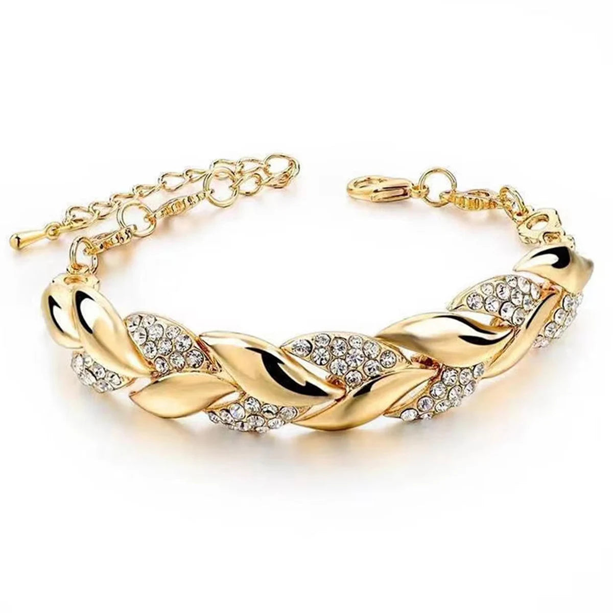 Zenat Leaf Bracelet Shining Crystal Adjustable