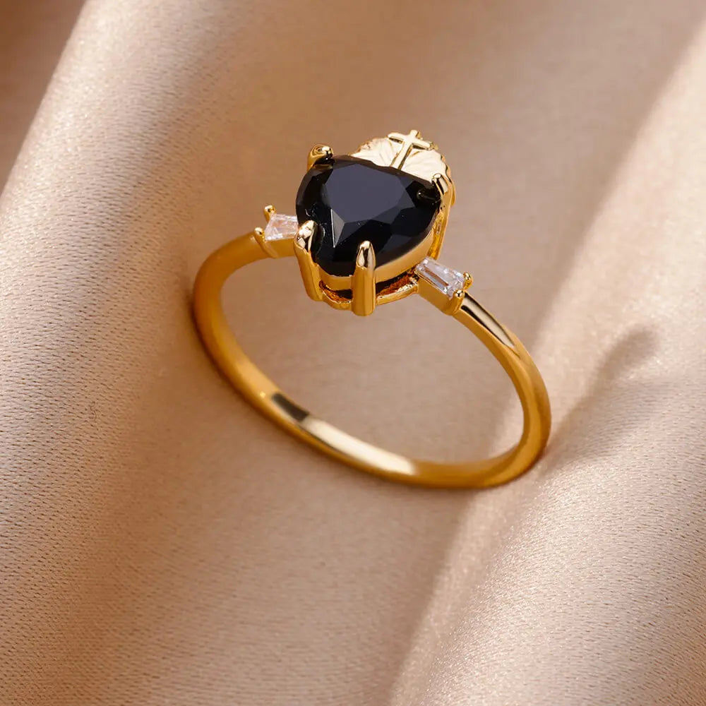 Zenat Gold Zircon Adjustable Stainless Steel Ring