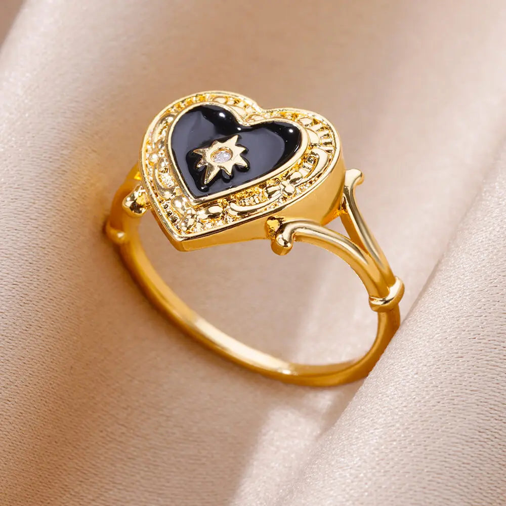 Zenat Gold Zircon Adjustable Stainless Steel Ring