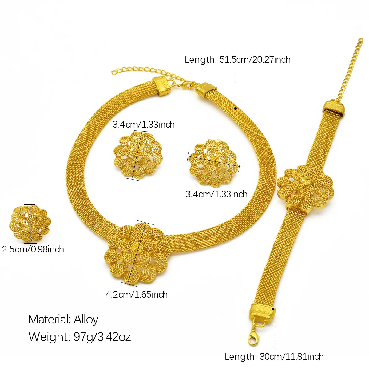 Zenat Luxury Flower Gold-Plated Necklace Set