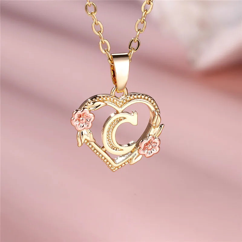 Zenat A-Z Letter Flower Gold Pendant Necklace