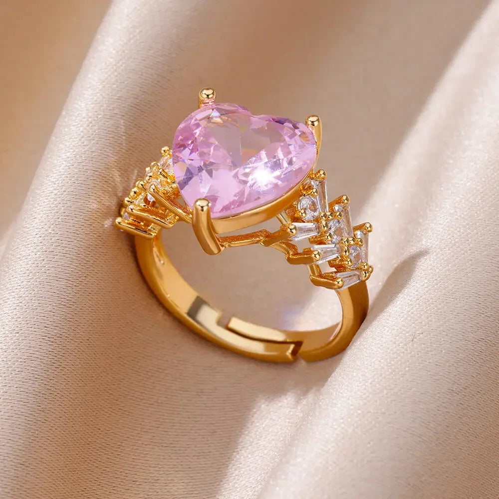Zenat Gold Zircon Adjustable Stainless Steel Ring
