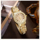 Zenat Golden Watch Ring Necklace Earrings Rhinestone Set