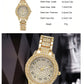 Zenat Quartz Watch Gold Luxury Ring Necklace Earring Set