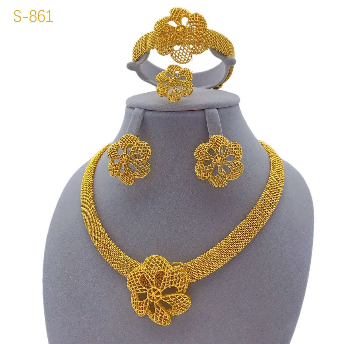 Zenat Luxury Flower Gold-Plated Necklace Set