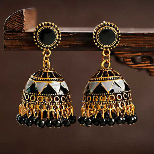 Zenat Ethnic Gold Oxidized Beaded Tassel Jhumka